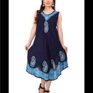 Women’s boho batik navy flowing summer circle summer dress one size shoreline